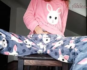 Schoolgirl in Pajamas Teases and Masturbates Pussy