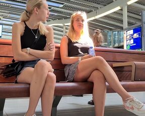 Candid teens with crossed legs