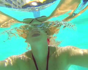 Fitness in the Pool. Underwater Girl in a Bikini. Part 7