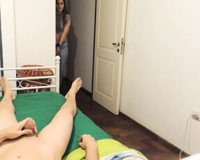 My stepmom catches me masturbating and helps me cum