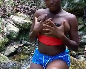 Brunette Teen Boobs Flashing by The River Quarantine in the Forest