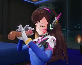 3D HENTAI D.VA jerks off your cock in the penthouse