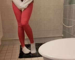 I pee in my red yoga pants and white socks