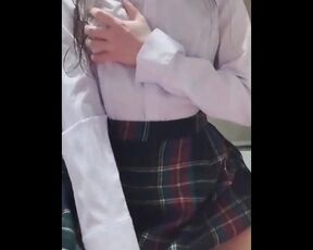 Teen girl pillow humping in college uniform