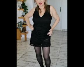 MariaOld hot milf teasing you in black stockings and high heels shoes