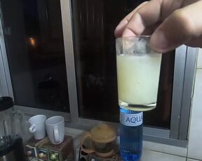 Girlfriend drinks a lots of saved cum from a shotglass